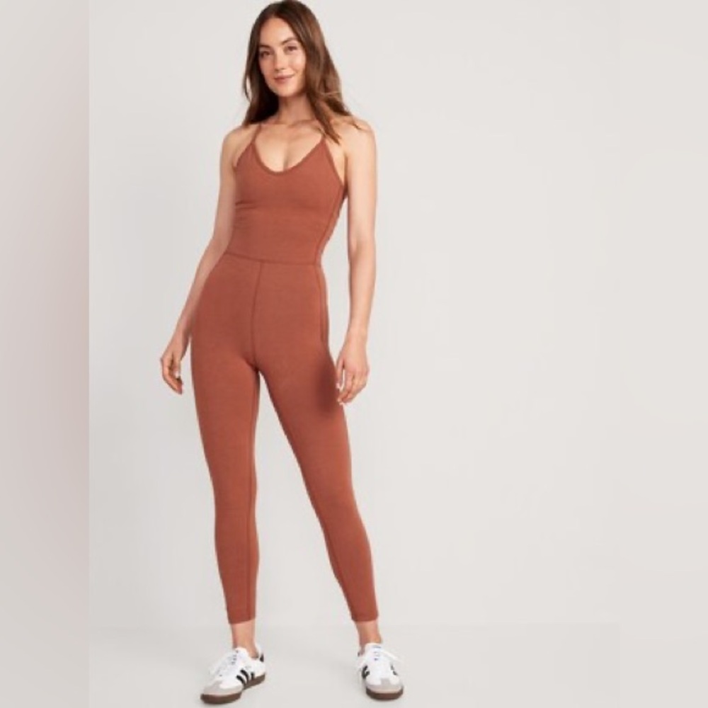 Yoga everyday Pilates Orange Cami jumpsuit one piece activewear athleisure, M